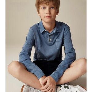 NWT J. Crew Kids' Garment-dyed Long-sleeve Polo Shirt Broken-in-jersey Blue
